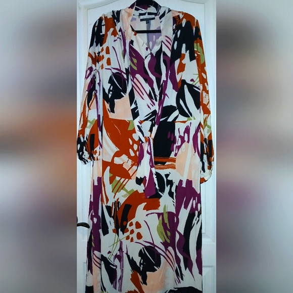 NWT-✨️COLORFUL LONG SLEEVE ELOQUII ELEMENTS DRESS WITH NECK TIE✨️ - Picture 1 of 2